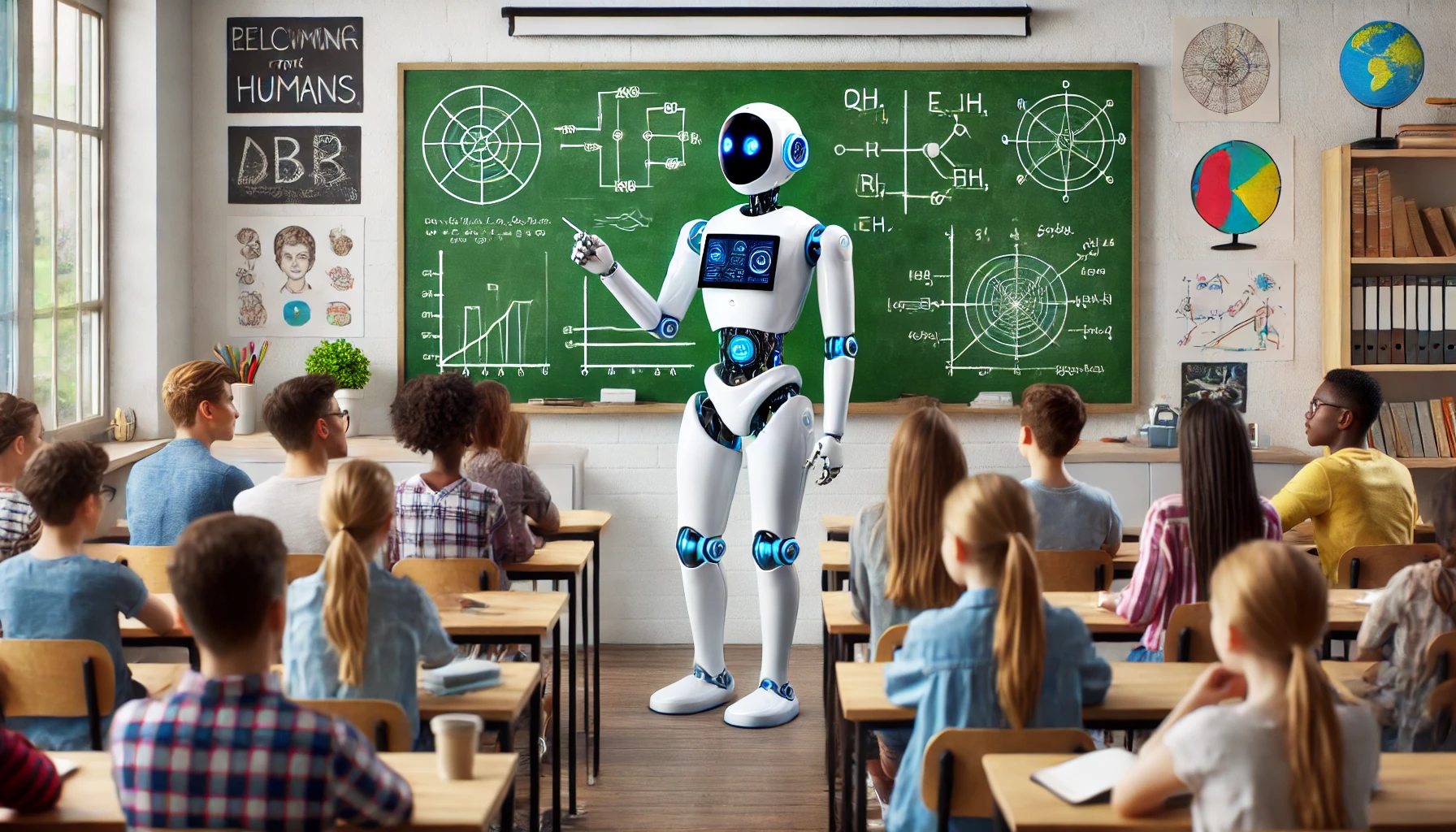 Robot teaching a class of humans.